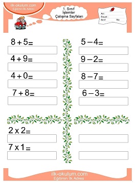 Çocuklar İçin toplam işlemi yaprak testleri 